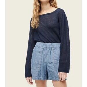 J Crew Womens Linen Relaxed Fit Sweater Beach Coastal AY827 Nautical Blue Medium